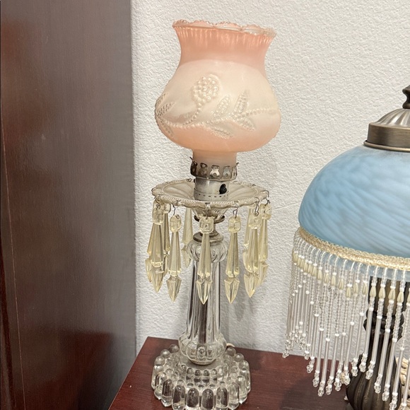 Vintage Pink Glass Lamp with Crystal Accents - Picture 1 of 2